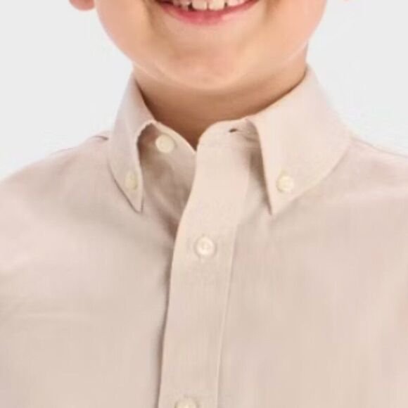 Cat & Jack™ Beige Boys' Long Sleeve Button-Down Dress Shirt - size small NWT - Picture 2 of 7